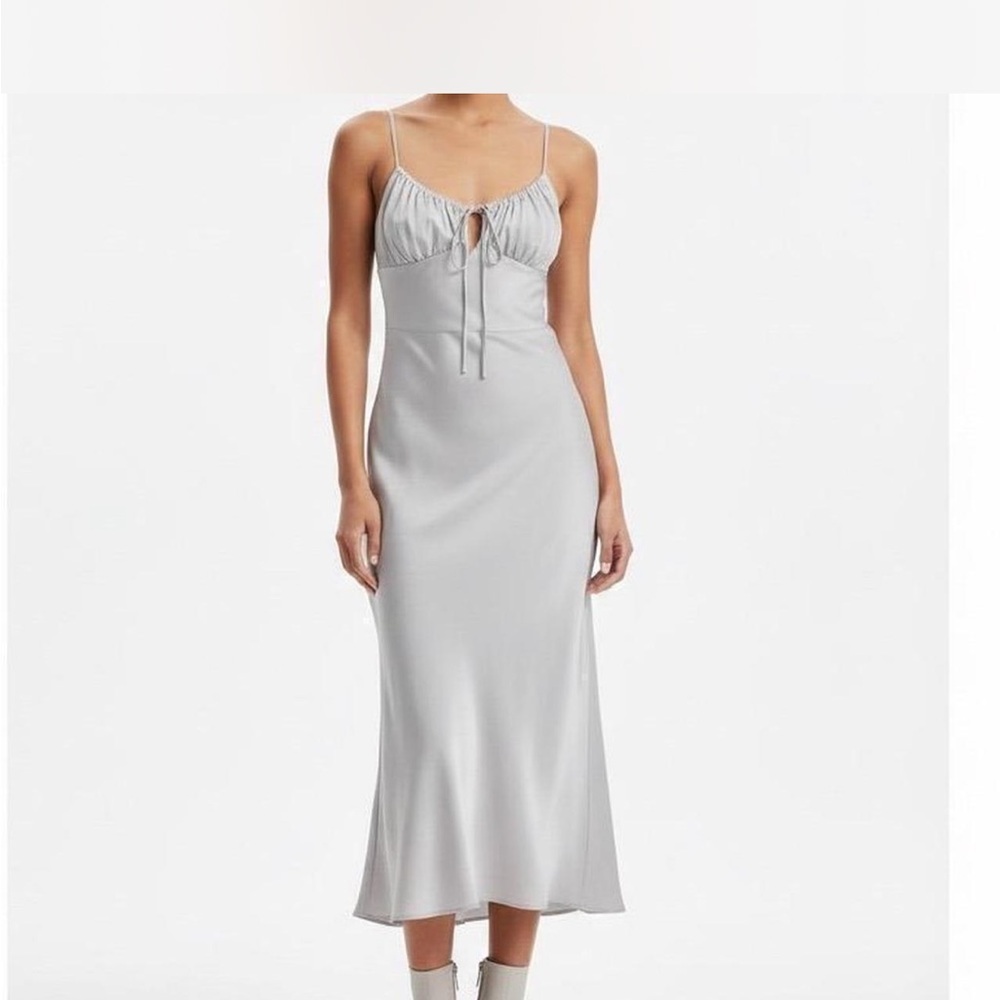 Aritzia bellow midi dress in grey silk in size 2. NWT